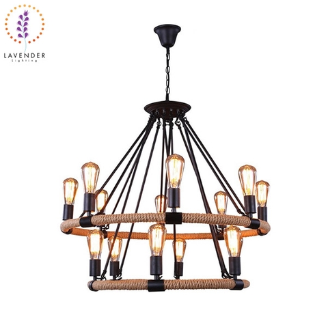 Đèn thả dây thừng vintage hình vòng tròn