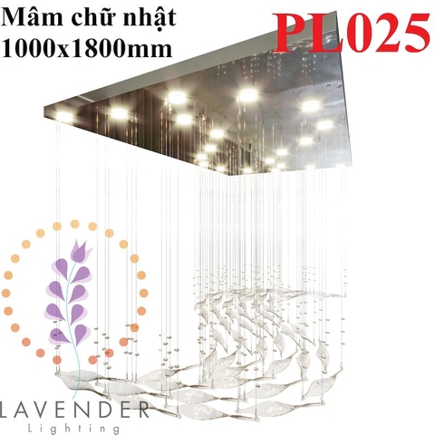 PL025 - Đèn lá thủy tinh lá xoài xoắn uốn lượn