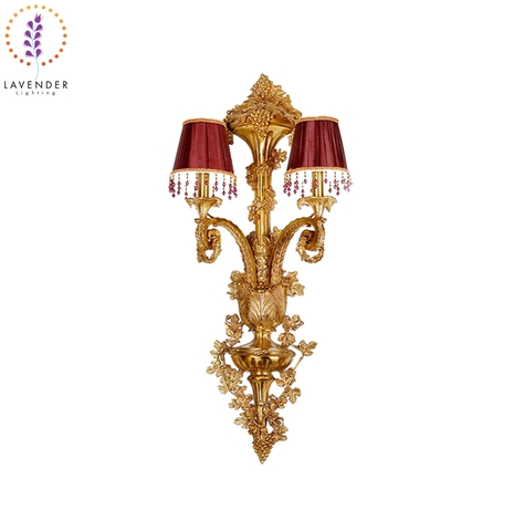 Đèn tường đồng tân cổ điển 2 tay nến có chụp cao cấp