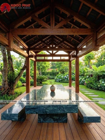 BỘ BÀN GHẾ ĐÁ XANH RÊU TỰ NHIÊN NGUYÊN KHỐI