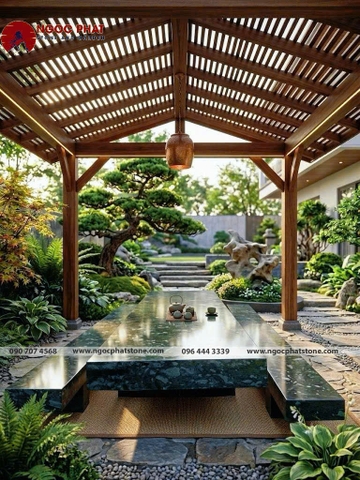 BỘ BÀN GHẾ ĐÁ XANH RÊU TỰ NHIÊN NGUYÊN KHỐI