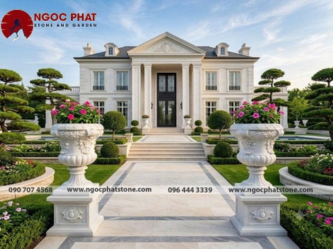 CHẬU HOA ĐÁ CỔ ĐIỂN NGUYÊN KHỐI