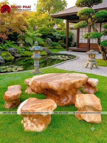 BỘ BÀN GHẾ ĐÁ THẠCH ANH TỰ NHIÊN NGUYÊN KHỐI