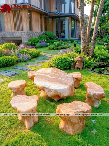 BỘ BÀN GHẾ ĐÁ THẠCH ANH TỰ NHIÊN NGUYÊN KHỐI