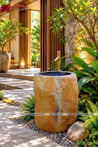 CHẬU RỬA LAVABO ĐÁ BAZAN TỰ NHIÊN NGUYÊN KHỐI