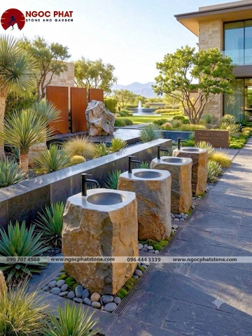 CHẬU RỬA LAVABO ĐÁ BAZAN TỰ NHIÊN NGUYÊN KHỐI