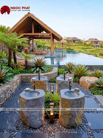 CHẬU RỬA LAVABO ĐÁ BAZAN TỰ NHIÊN NGUYÊN KHỐI