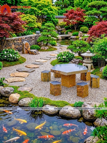 BỘ BÀN GHẾ ĐÁ BAZAN TỰ NHIÊN NGUYÊN KHỐI