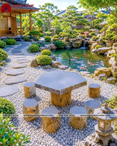 BỘ BÀN GHẾ ĐÁ BAZAN TỰ NHIÊN NGUYÊN KHỐI