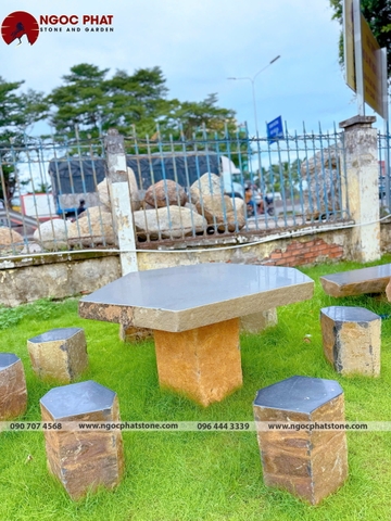 BỘ BÀN GHẾ ĐÁ BAZAN TỰ NHIÊN NGUYÊN KHỐI