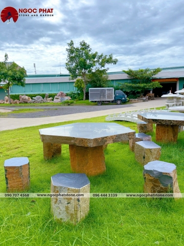 BỘ BÀN GHẾ ĐÁ BAZAN TỰ NHIÊN NGUYÊN KHỐI