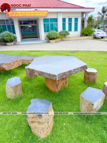 BỘ BÀN GHẾ ĐÁ BAZAN TỰ NHIÊN NGUYÊN KHỐI