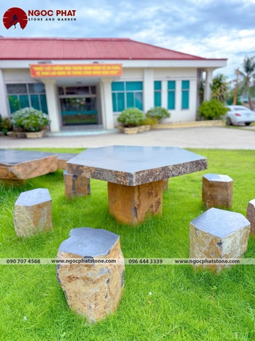 BỘ BÀN GHẾ ĐÁ BAZAN TỰ NHIÊN NGUYÊN KHỐI