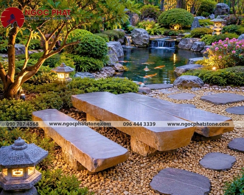 BỘ BÀN GHẾ ĐÁ BAZAN TỰ NHIÊN NGUYÊN KHỐI