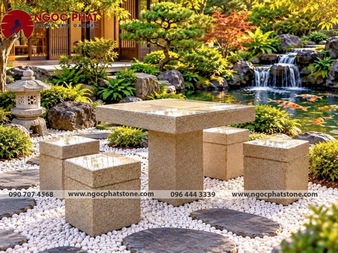 BÀN GHẾ ĐÁ GRANITE TỰ NHIÊN NGUYÊN KHỐI