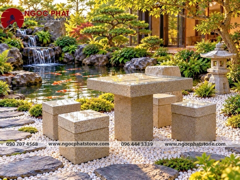 BÀN GHẾ ĐÁ GRANITE TỰ NHIÊN NGUYÊN KHỐI