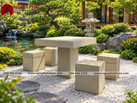 BÀN GHẾ ĐÁ GRANITE TỰ NHIÊN NGUYÊN KHỐI