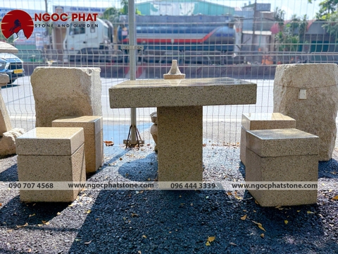 BÀN GHẾ ĐÁ GRANITE TỰ NHIÊN NGUYÊN KHỐI