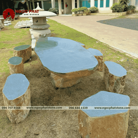 BỘ BÀN GHẾ ĐÁ CUỘI XANH TỰ NHIÊN NGUYÊN KHỐI