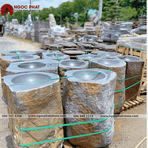CHẬU RỬA LAVABO ĐÁ BAZAN TỰ NHIÊN NGUYÊN KHỐI