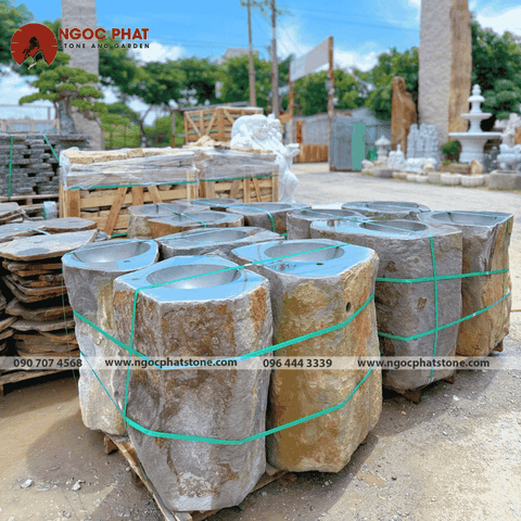CHẬU RỬA LAVABO ĐÁ BAZAN TỰ NHIÊN NGUYÊN KHỐI