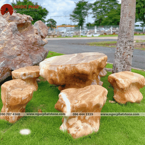 BỘ BÀN GHẾ ĐÁ THẠCH ANH TỰ NHIÊN NGUYÊN KHỐI