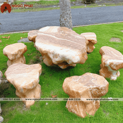 BỘ BÀN GHẾ ĐÁ THẠCH ANH TỰ NHIÊN NGUYÊN KHỐI