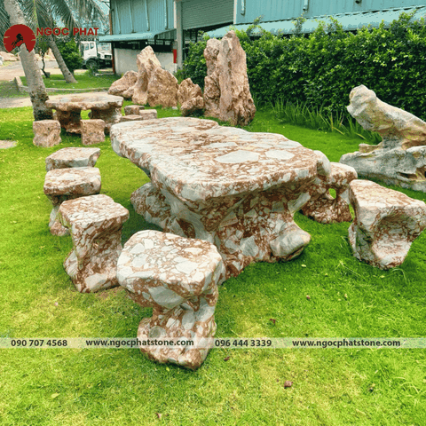 BỘ BÀN GHẾ ĐÁ HOA BÁO TỰ NHIÊN