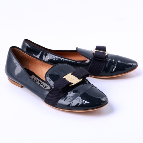 Loafer Salvatore 5.5 Da Bóng Màu Xanh Navy Khóa Vàng