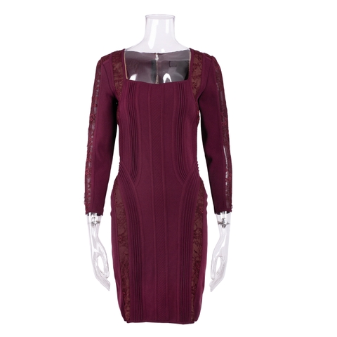 Váy Elie Saab Màu Tím Sầm Cổ Vuông Dài Tay