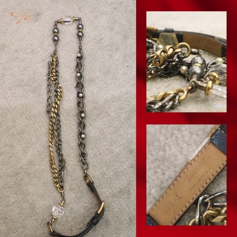 Belt Dolce Cintura xích vàng trắng ghi gắn trai 2 đầu dây da đen