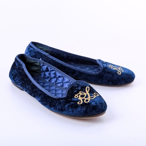 Giầy Ralph Lauren 37 Nhung Màu Xanh Thuê Logo Vàng