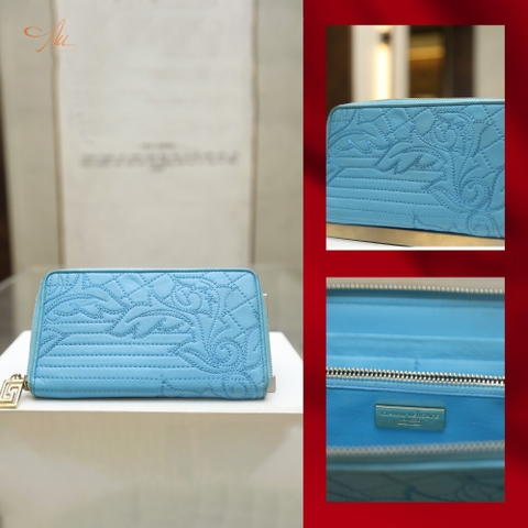Ví Versace màu xanh, thêu hoa, zipry