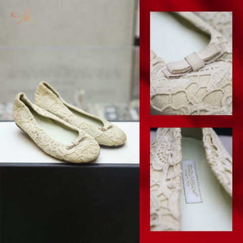 Bệt Dolce ren trắng nền be mõm tròn đính nơ(33)