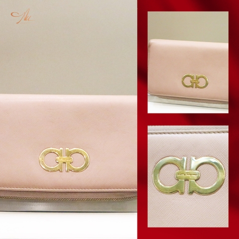 Ví Salvatore hồng nhạt, khóa kéo, da trải nhựa