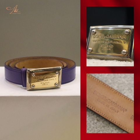 Belt Dolce nữ màu tím bản to, mặt chữ nhật, new