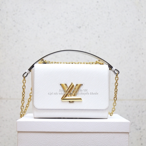 Túi LV Twist màu trắng epi khóa vàng size MM