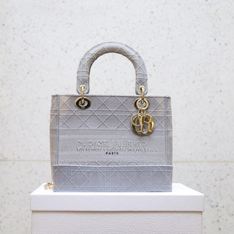 KG-Túi Dior Lady D-lite vải màu xám