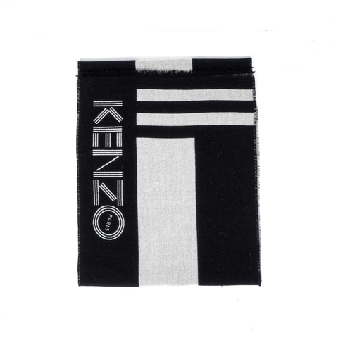 Khăn KENZO Logo Intarsia Scarf Cashmere Đen Ghi