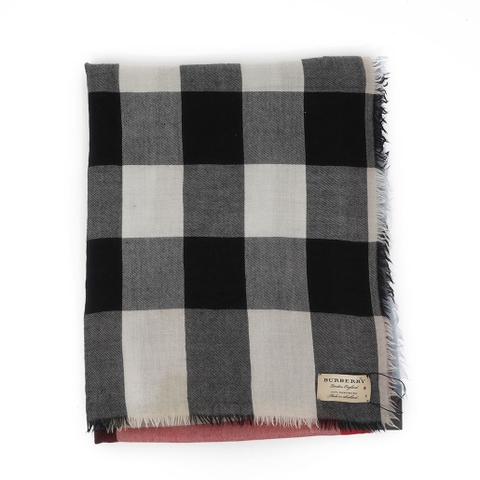 Khăn Burberry BBR Scarf Check Cashmere Đen Trắng