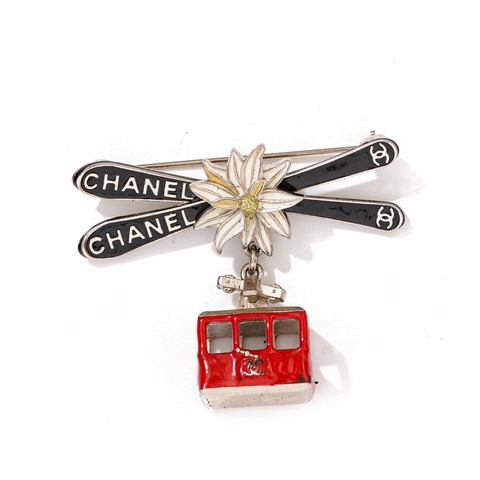 Cài áo Chanel Paris Salzburg Brooch Màu Đen Đỏ Khóa Trắng