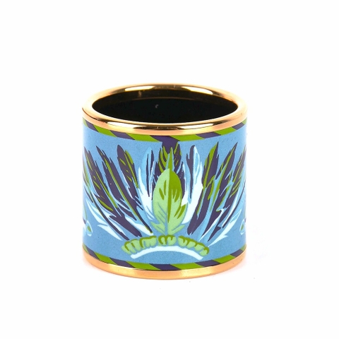 Nhẫn Hermès Màu Xanh Họa Tiết Hoa Lá Khóa Vàng