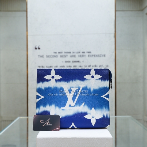 clutch lv màu xanh họa tiết galaxy monogram trắng