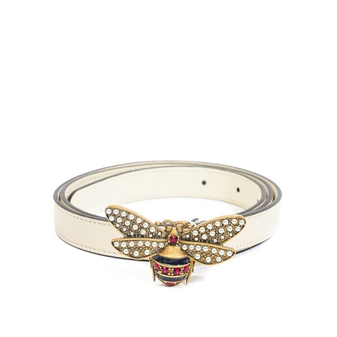 Belt Gucci Queen Bee 85 Da Calfskin Màu Trắng Khóa Vàng