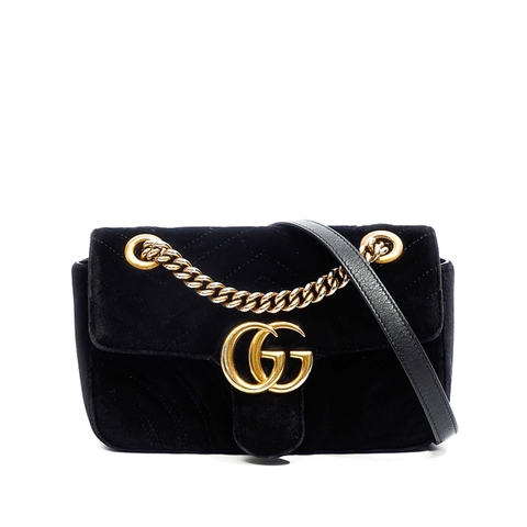 Túi Gucci Marmont 22 Nhung Màu Đen Khóa Vàng