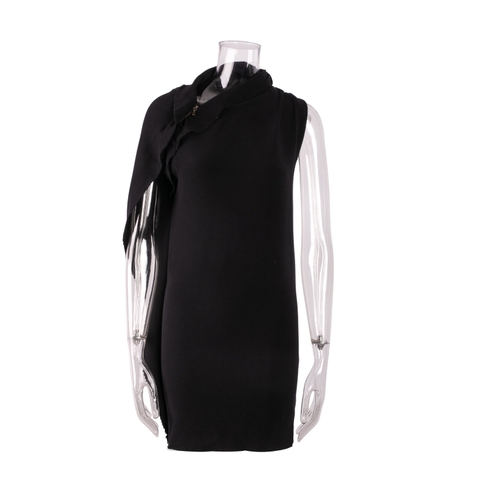 Váy Lanvin Đen Chất Nỉ Mỏng Khóa Kéo Lệch Bên Vai