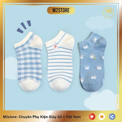 Set Tất Vớ Nữ Cổ Ngắn Caramella 3 Đôi Họa Tiết Cún Con Cực Đáng Yêu TNG53