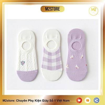 Set Tất Vớ Nữ Lười, Cổ Ngắn Caramella Tím Cánh Chim Mộng Mơ TNG54