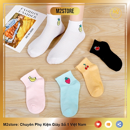 Set 5 Đôi Vớ Tất Nữ Cổ Ngắn In Hình Hoa Quả Đáng Yêu TNG33-G6