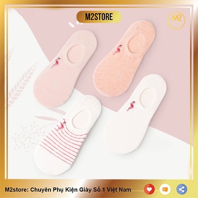 Set Tất Vớ Nữ Lười, Cổ Ngắn Caramella 4 Đôi Mẫu Hồng Hạc TNG48